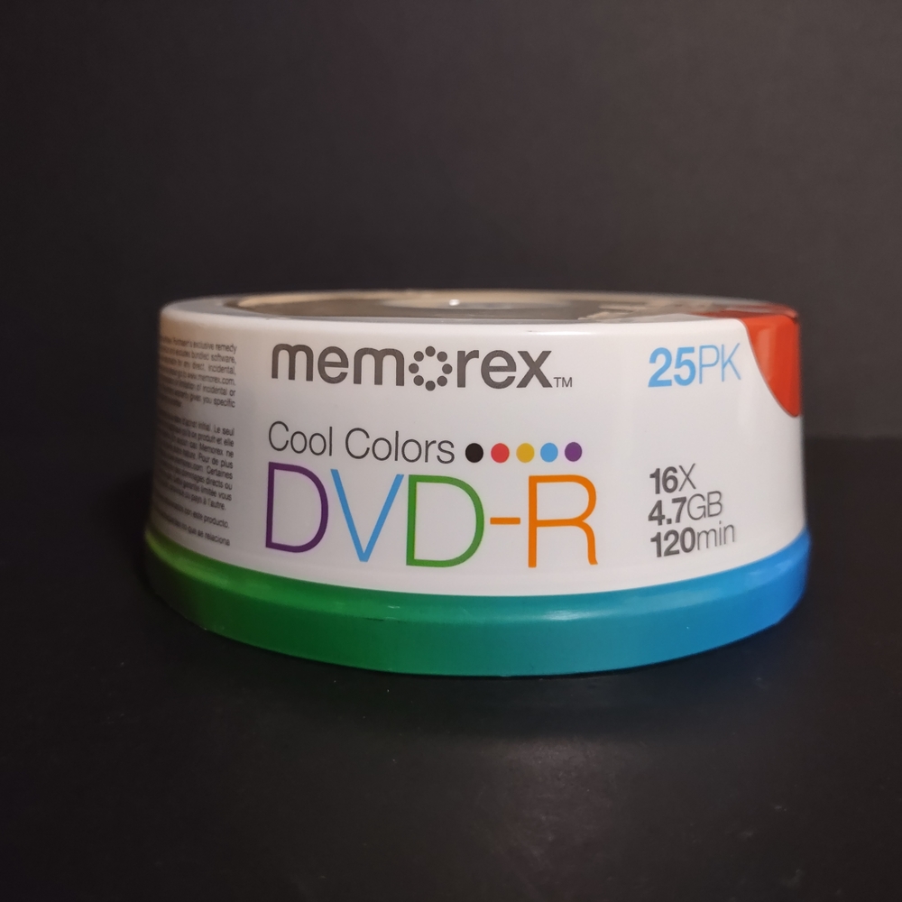 25 New Memorex Cool 16X Color Blank 4.7GB DVD-R 120Min Brand New Sealed